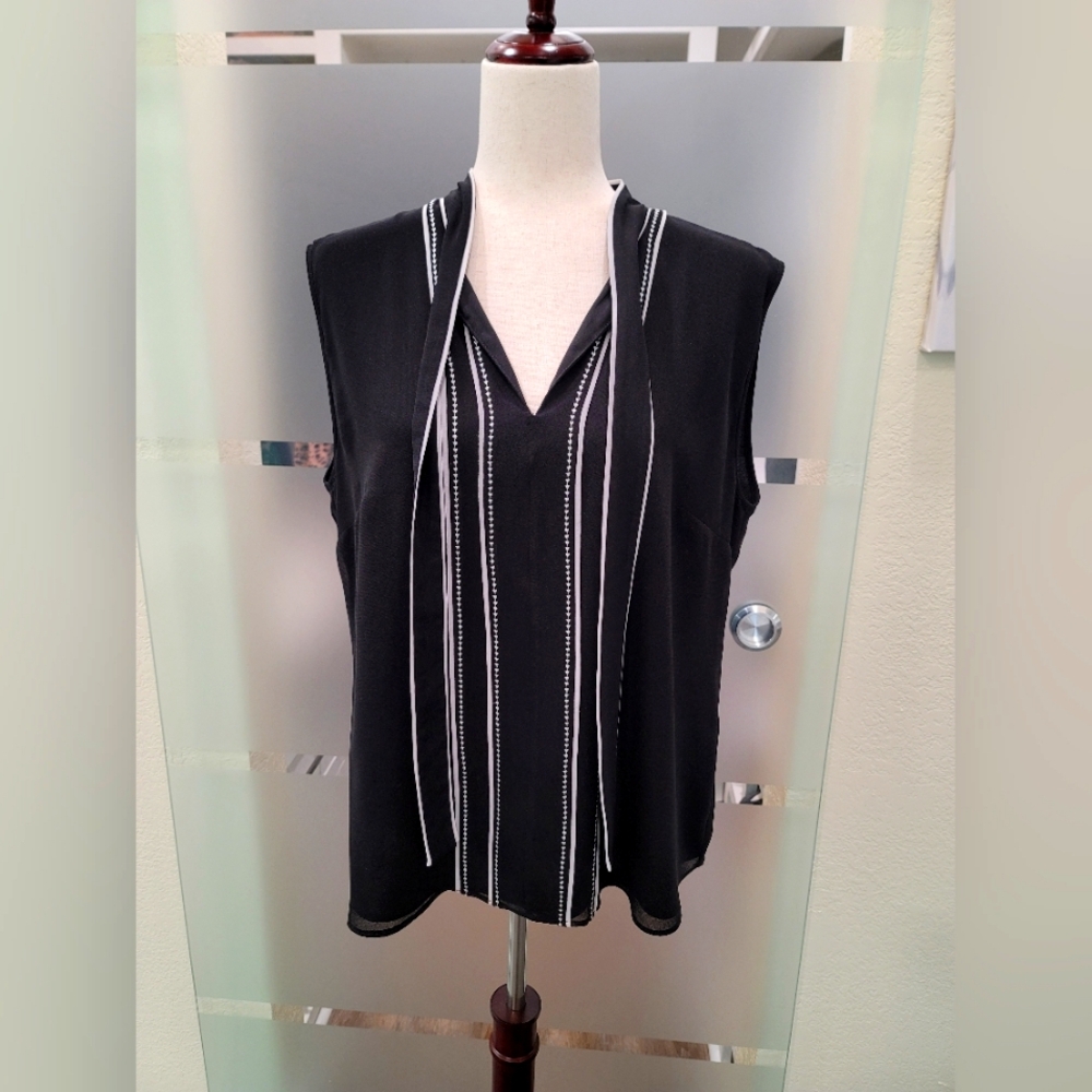 WHBM Black and White Sleeveless Top with Neck Tie Size 12